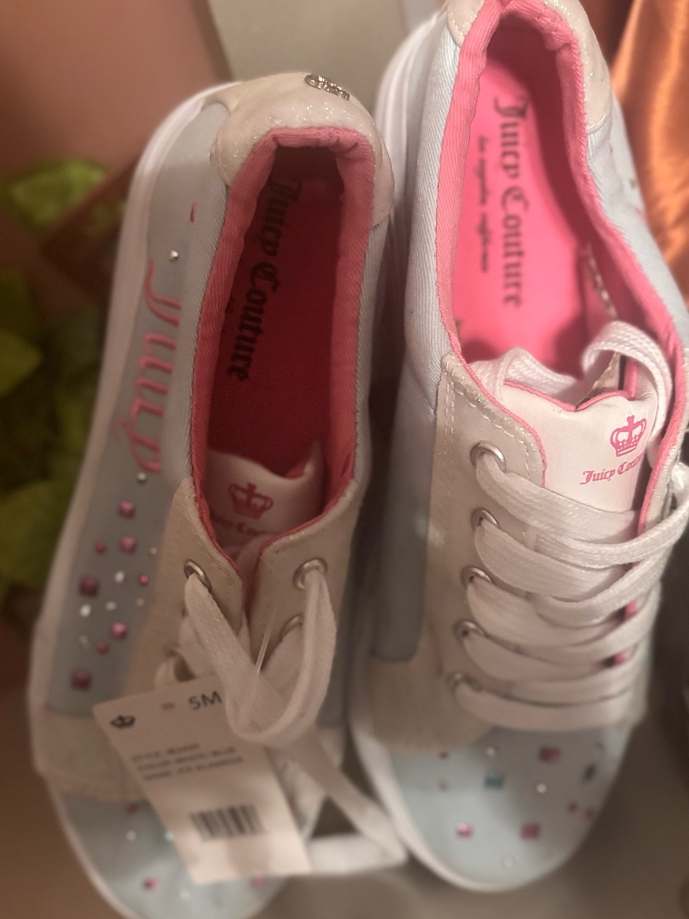Juicy Couture White and Pink Crystal-Accent Women's Sneakers
